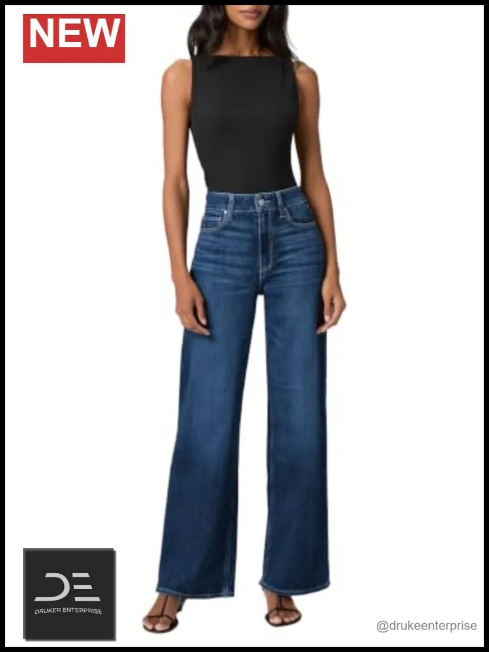 High Rise Wide Leg Jeans 31in Inseam Cotton Spandex Stretch